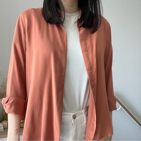 Uniqlo Rayon blouse in orange/coral size S - Picture 2 of 4